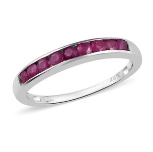 AA Burmese Rubies Ring in Platinum/Sterling Silver (Sz 7) 0.85 ctw